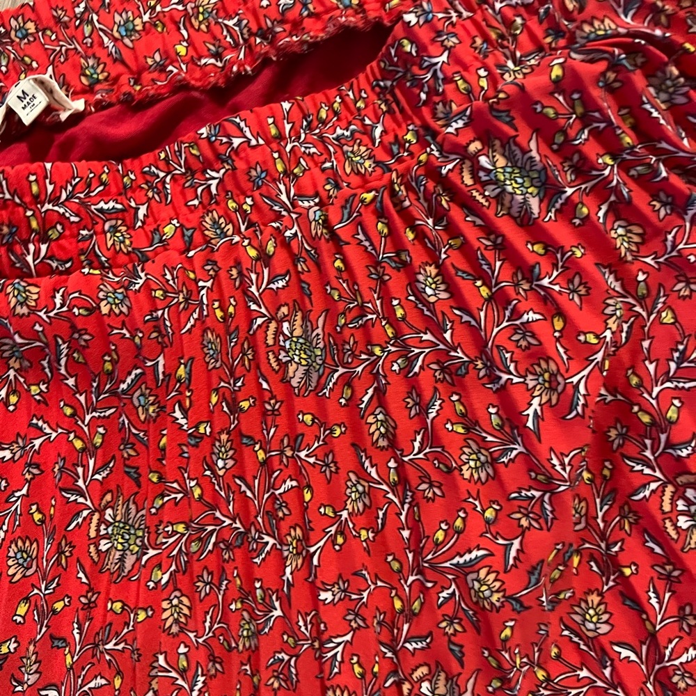 Max Studios red pleated maxi skirt